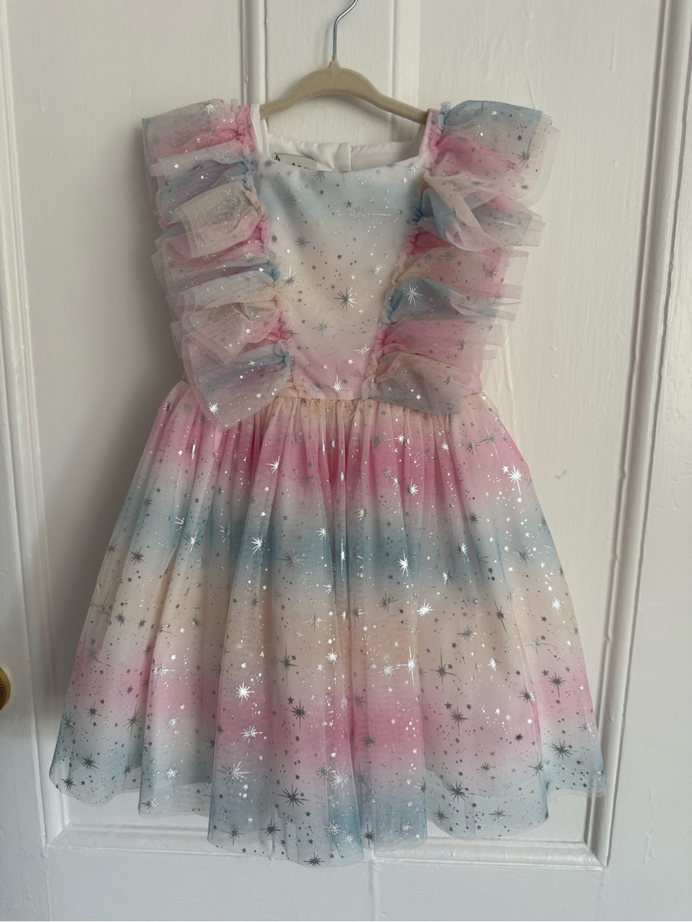 Pippa & Julie Pink Blue Cream Starry Ruffle Tulle Dress